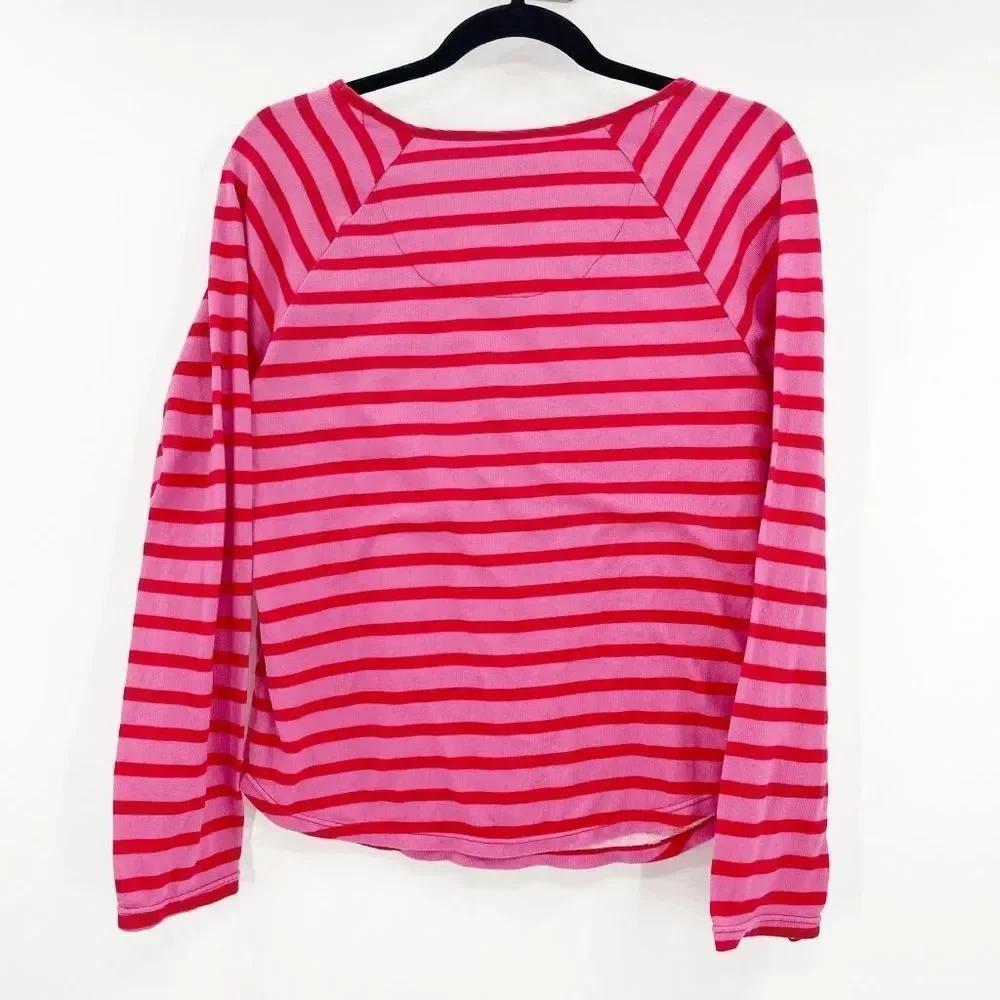 Kate‎ Spade Pajama Top Women's Size S Red Pink Striped Raglan Long Sleeve
